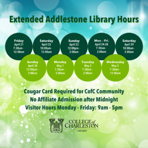 Graphic for Extended Addlestone Library Hours Spring 2023