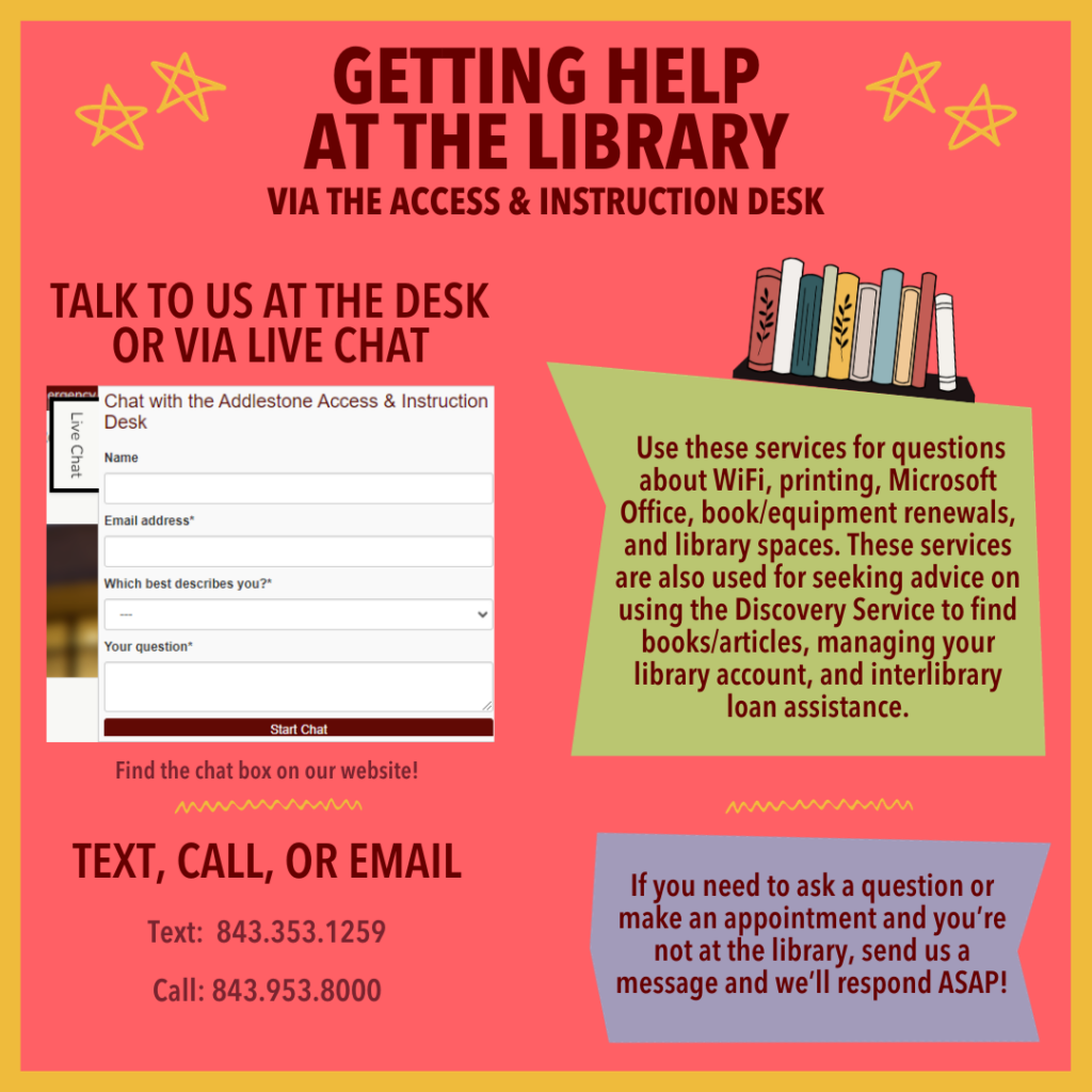 Getting help at the library via the Access & Instruction Desk